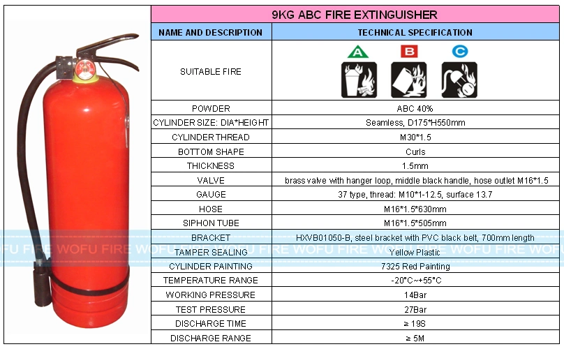 9kg 40% ABC Dry Powder Fire Extinguisher